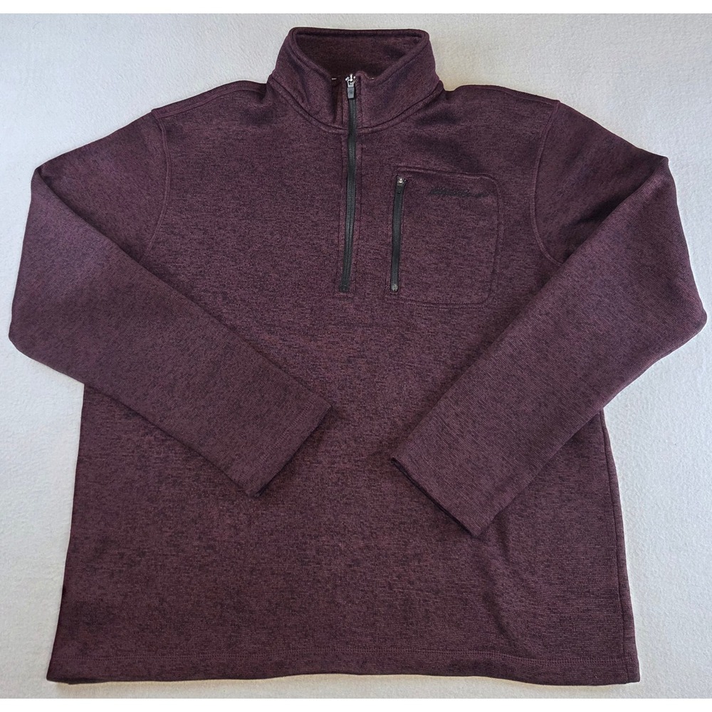Eddie Bauer Quarter Zip Fleece Pullover Sweater Burgundy Chest Pocket Mens XL